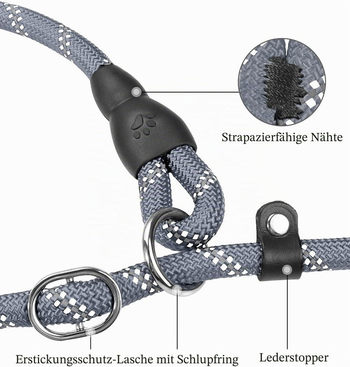 TagME Retrieverleine mit Zugstopp,Reflektierende Seilleine 185 cm Moxonleine,Weicher gepolsterter Gr
