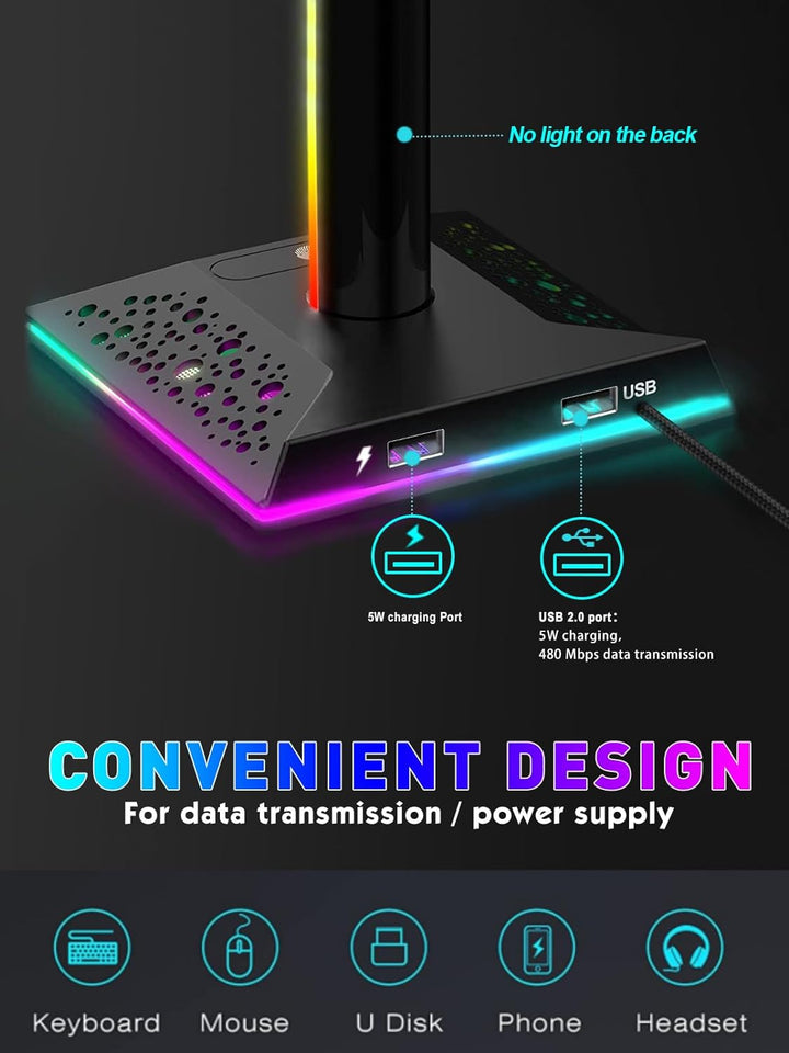 VCOM RGB Gaming Kopfhörer Ständer mit 10-Licht Modi, Controller Halter mit 2 USB Ports, PC Gaming Zu
