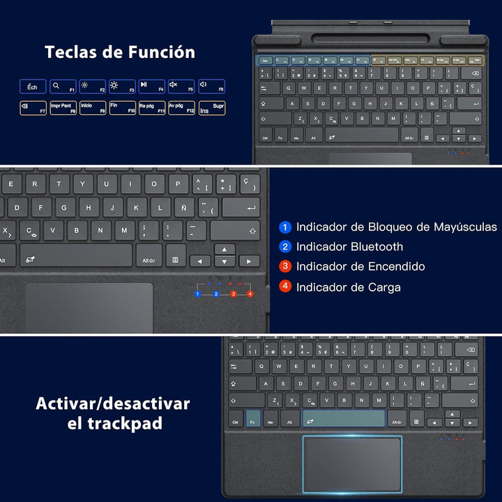 MoKo Spanish Touchpad Bluetooth Tastatur für 13 Zoll Microsoft Surface Pro 11/ Pro 10/ Pro 9/ Pro 8/
