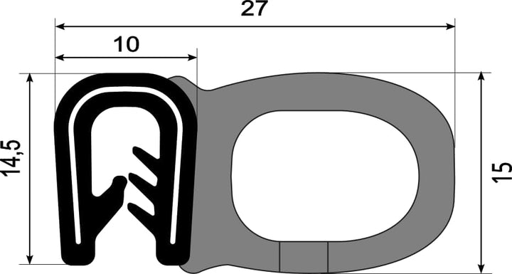 EUTRAS Dichtungsprofil KSD2053 Türgummi Kofferraumdichtung – Klemmbereich 2,0 – 3,5 mm - schwarz - 5