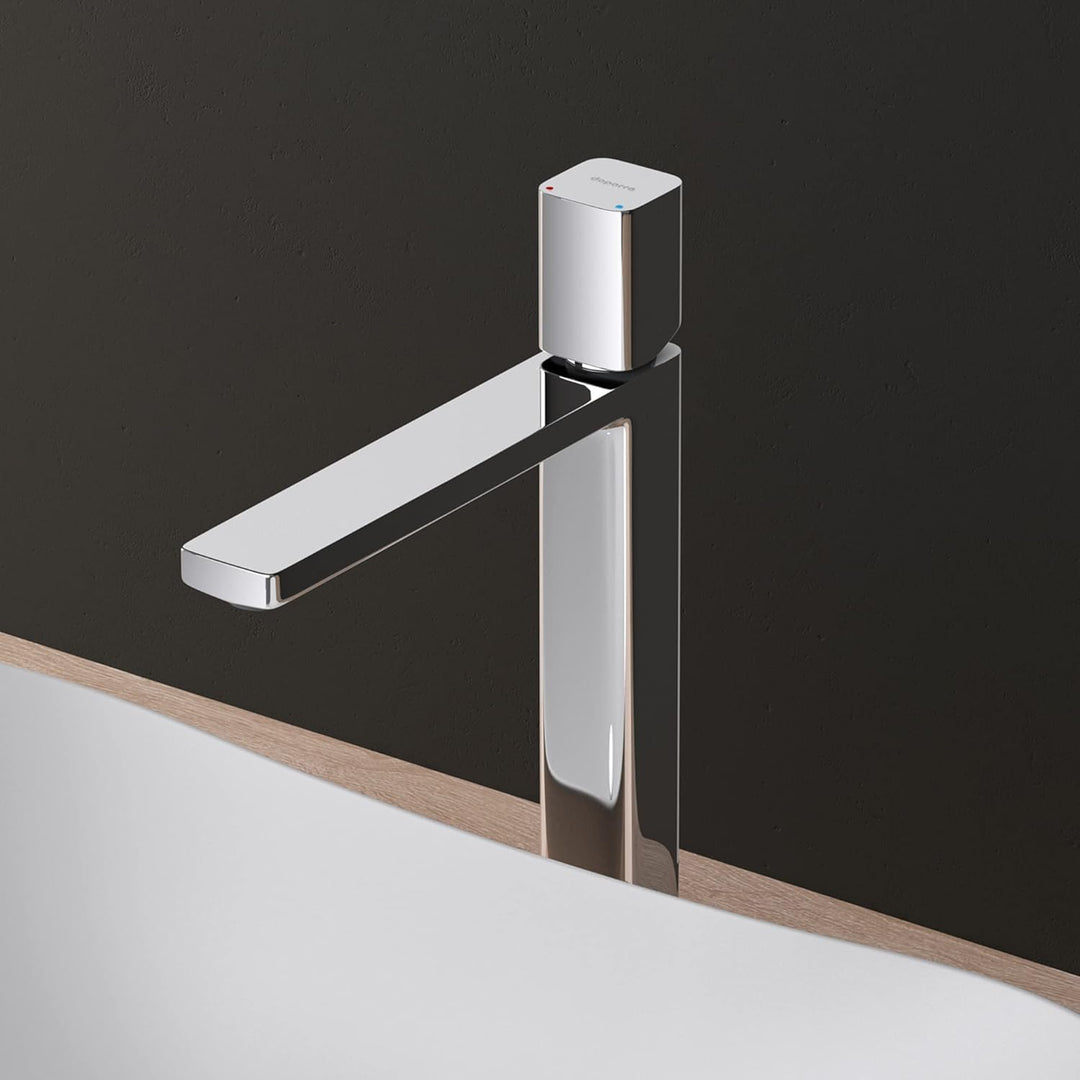 Mai & Mai Wasserhahn Bad Waschtischarmatur eckiges Design Badarmatur Silber Chrom 30,9cm hoch Wascht