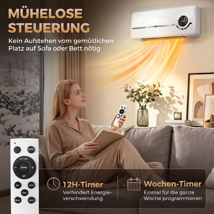 HOMCOM Heizlüfter zur Wandmontage 2000W mit Ventilator, Fernbedienung | Keramik-Wandheizung, 2 Heizm
