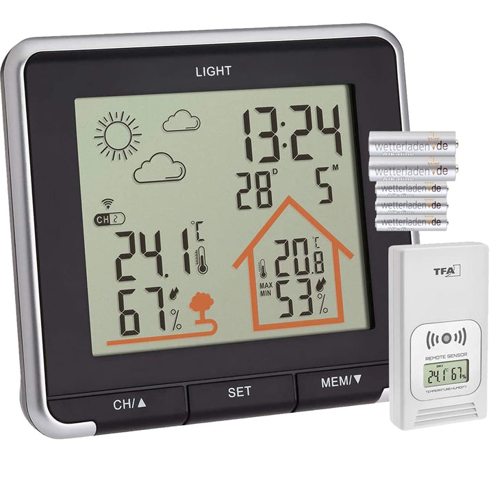 TFA Dostmann Wetterstation Funk Life, digitale Funkwetterstation, Luftfeuchtigkeit, Temperatur, mit