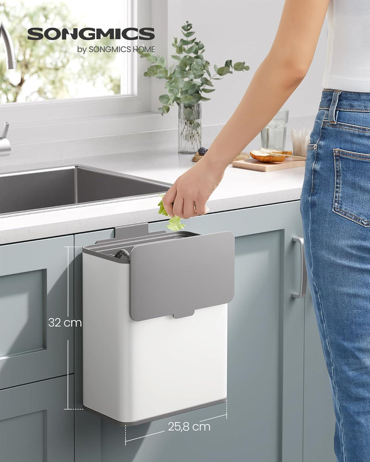 SONGMICS Mülleimer hängend, 8 L Komposteimer Küche, Stahl-Abfalleimer mit Deckel für Biomüll, mit Ha