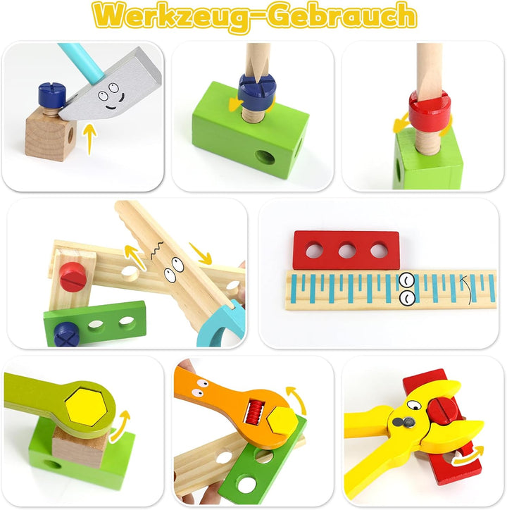 Werkzeugkoffer Kinder Montessori Spielzeug ab 3 Jahre Junge Mädchen Holzspielzeug ,Kinderwerkzeug Le