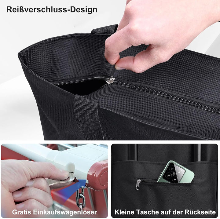 MOONCY 2-in-1 Einkaufstrolley, 30L Grosse Einkaufstasche auf Rollen, Leichter Einkaufswagen Klappbar