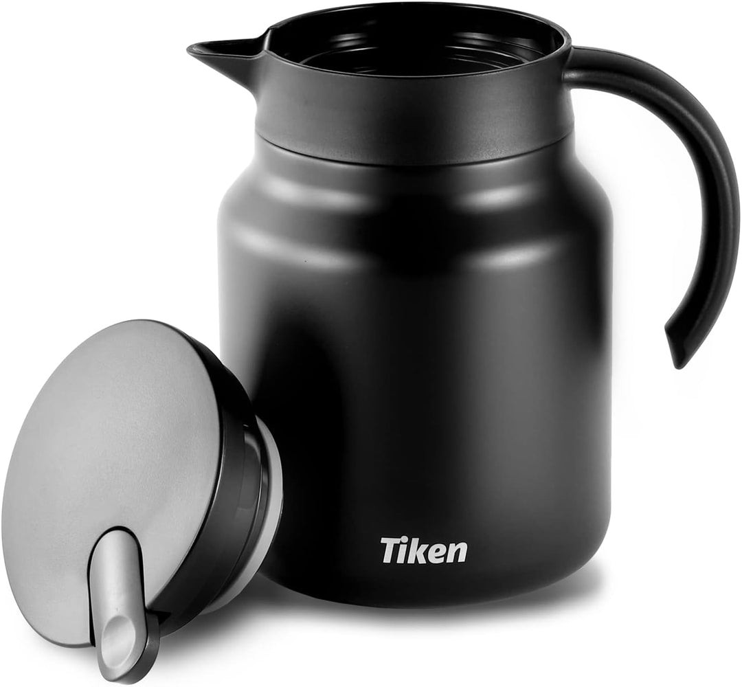 Tiken 1L Thermoskanne aus Doppelwandingem Edelstahl Isolierkanne Kaffeekanne mit Quick Tip Verschlus