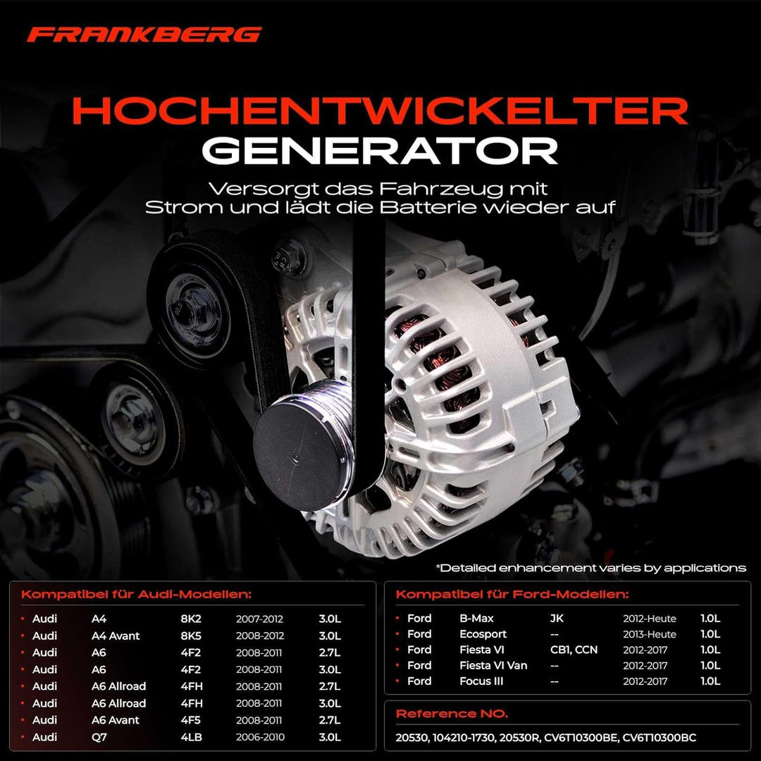 Frankberg Lichtmaschine Generator 150A Kompatibel mit A4 8K5 8K2 B8 2007-2012 A6 4F2 4FH C6 2008-201