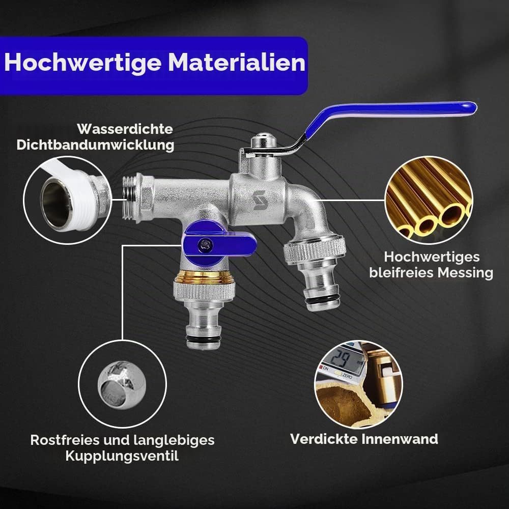 SPGOOD Garten Wasserhahn,Doppel Auslaufhahn 3/4 Zoll,aus Messing Rost-und Frostsicher,mit 2X 3/4 Zol