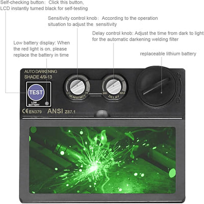 Solar Schweisshelm Schweissmaske Automatisch Verdunkelnd, Grosses Sichtfeld, Variable Verdunkelung D