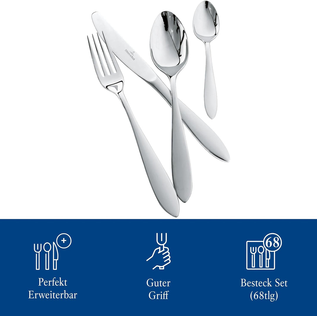 Villeroy und Boch Arthur Tafelbesteck für bis zu 12 Personen, 68-teilig, Edelstahl 44 x 29 x 9 cm Me