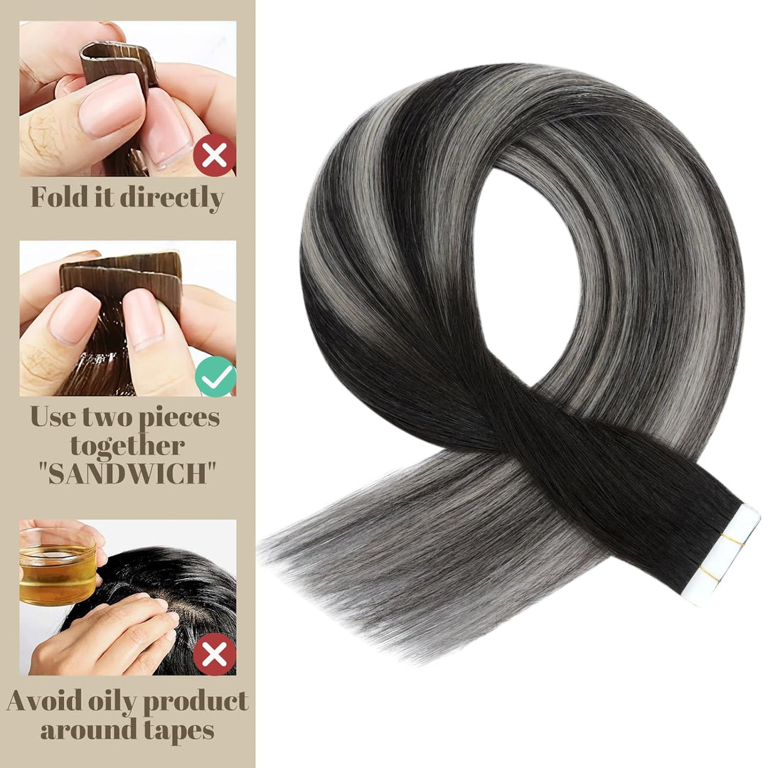 SEGO Tape Extensions Echthaar Haarverlängerung 10 Tressen Klebeband 25g Balayage Haarteile 7A Glatt