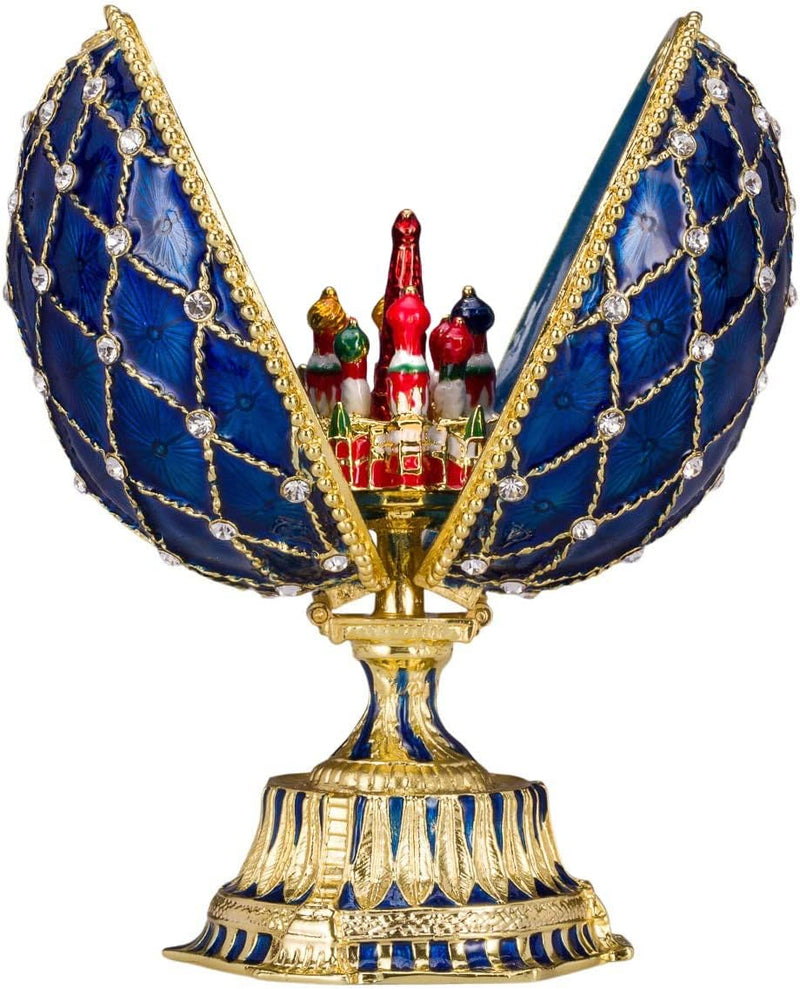 Danila-Souvenirs Fabergé-Stil Ei mit Basilius-Kathedrale 12 cm blau