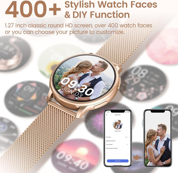 RUXINGX Smartwatch Damen mit Telefonfunktion 1.32" HD Voll Touch Screen, Armbanduhr mit SpO2 Pulsuhr