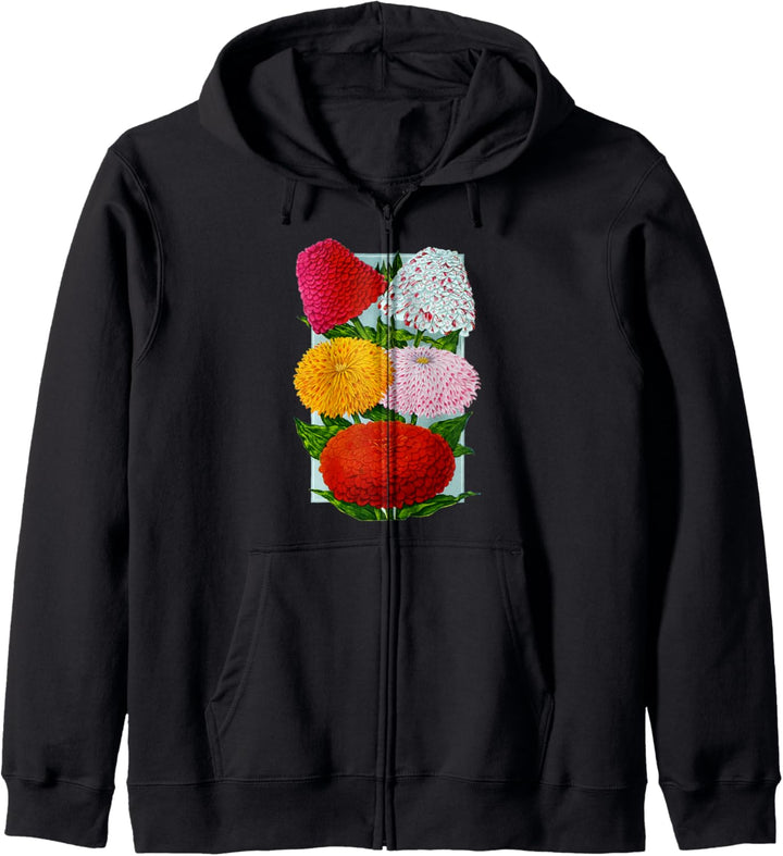 Zinnia Wildflowers Vintage Botanical Floral Flower Kapuzenjacke