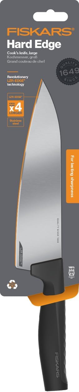 Fiskars Kochmesser, Hard Edge, Elegantes Design, Gesamtlänge: 33,1 cm, Rostfreier Stahl/Kunststoff,