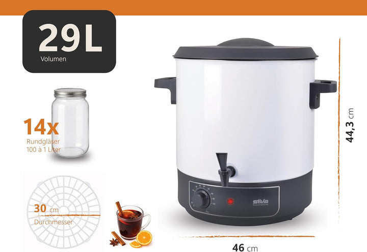 Silva Homeline HG-E 290 – 2-in-1 Einkochautomat & Heissgetränkeautomat, 29 L Volumen, 23,5 L Nutzinh