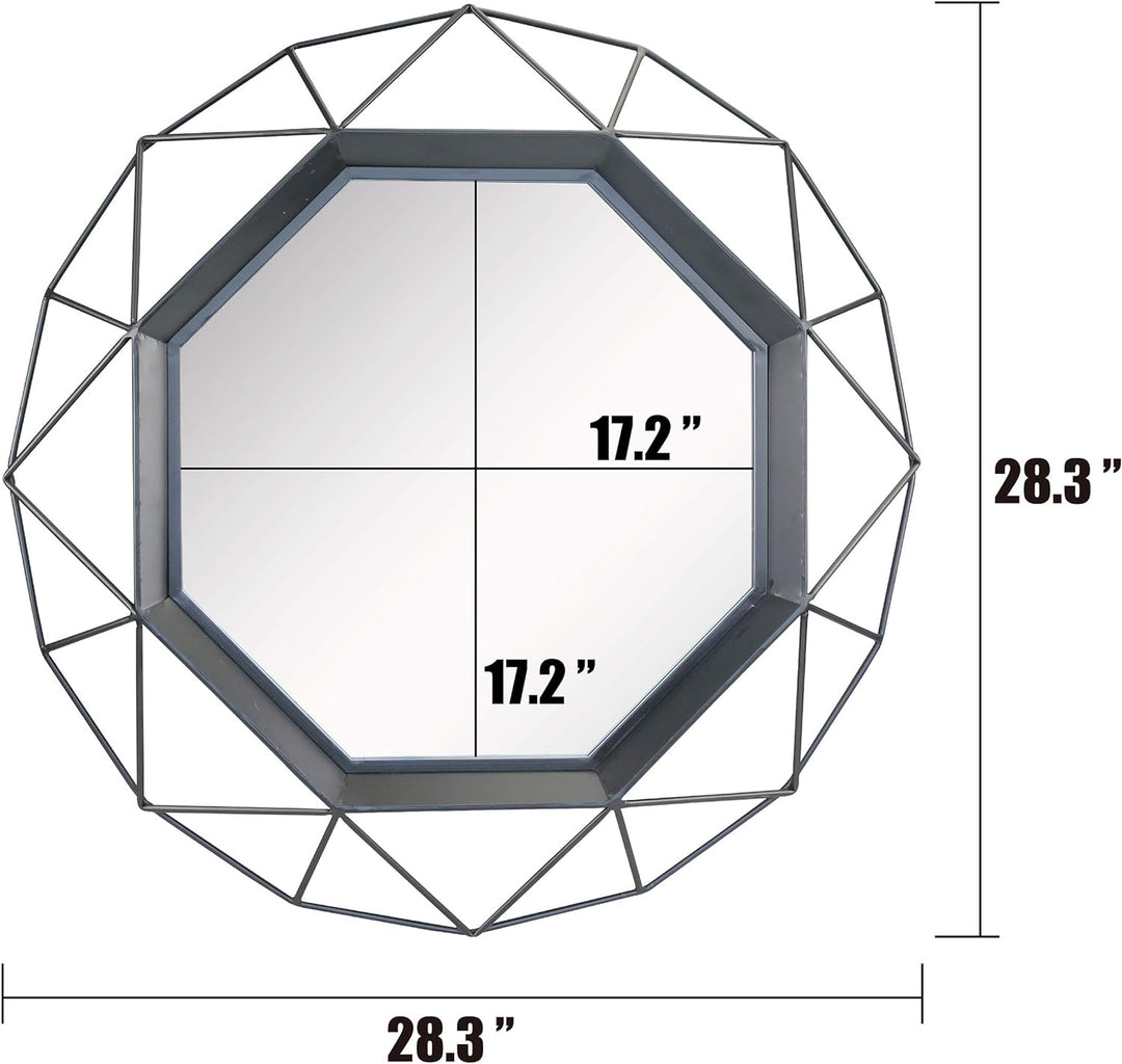 Stonebriar Decorative 28" Geometric Metal Frame Hanging Wall Mirror with Mounting Brackets, Black Sc