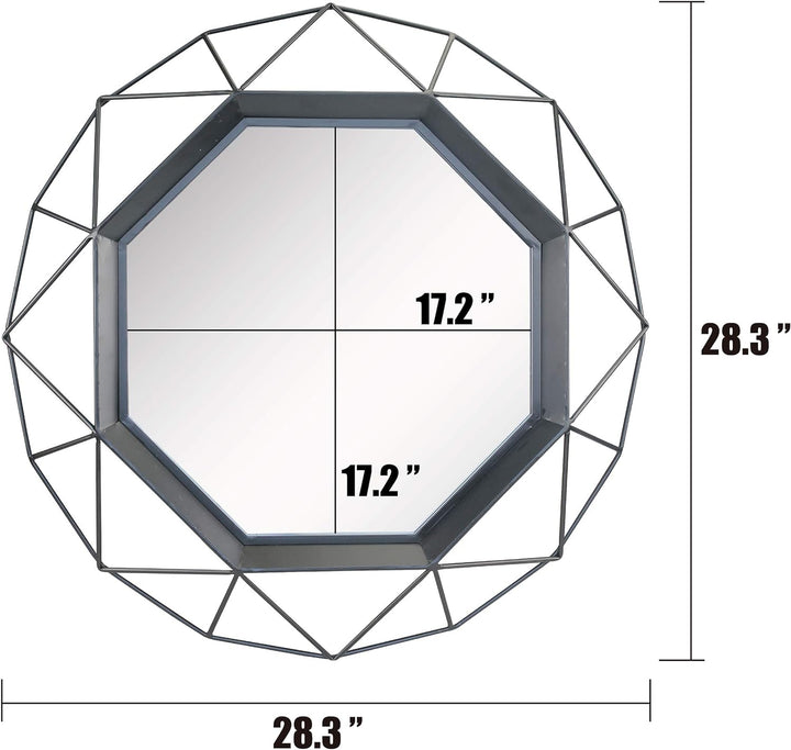 Stonebriar Decorative 28" Geometric Metal Frame Hanging Wall Mirror with Mounting Brackets, Black Sc