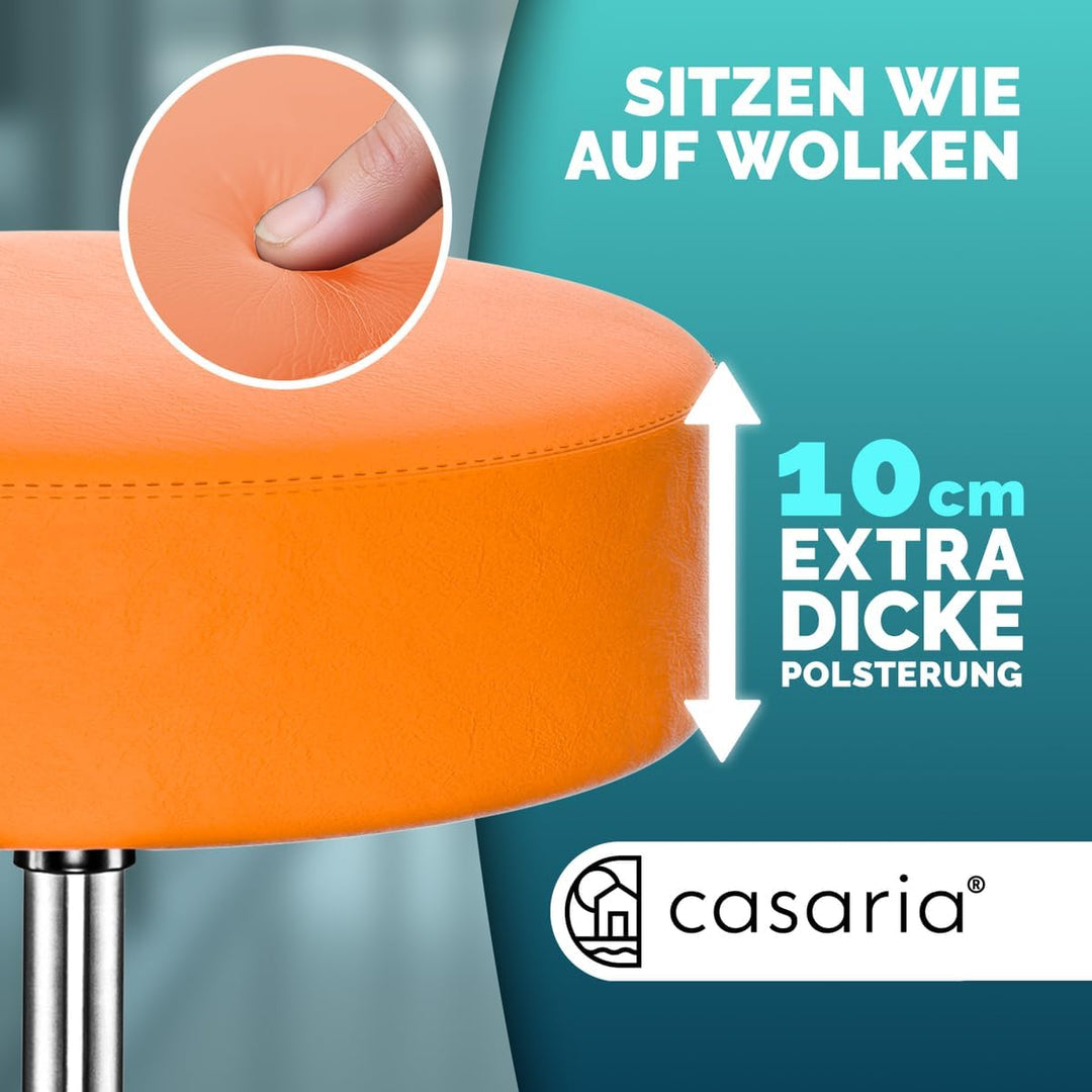 Casaria® Rollhocker Höhenverstellbar 2er Set 10cm Polsterung 46-60cm Höhe 360° Drehbar Ø35cm Rund Ro