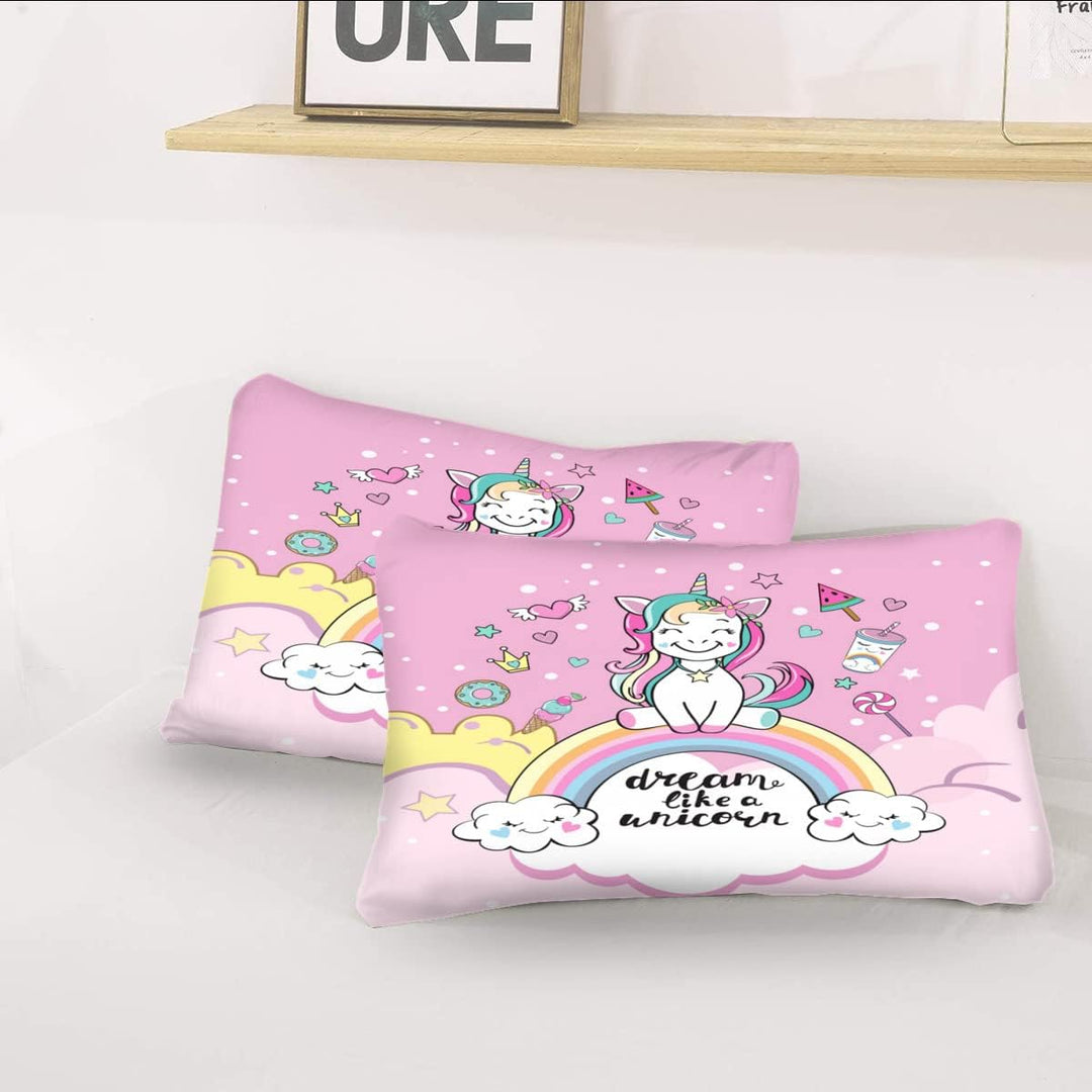 AOXHFNV Rosa Einhorn Bettbezug,Schöner Regenbogen weisse Wolke Einhorn Mädchen Kinder Bettwäsche 135