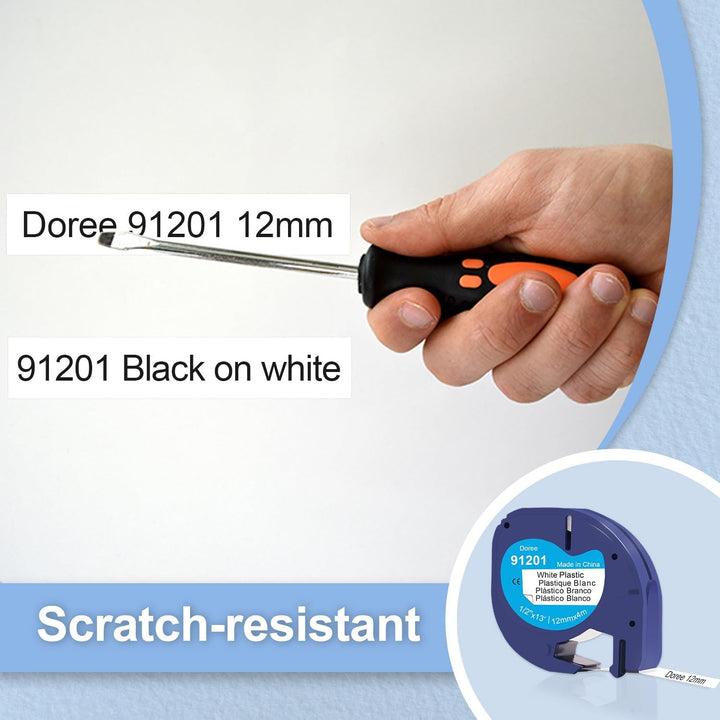 DOREE (100 Pack) 91221 91201 S0721660 Plastic White Band,12mm x 4m,Schwarz auf Weiss,kompatibel mit