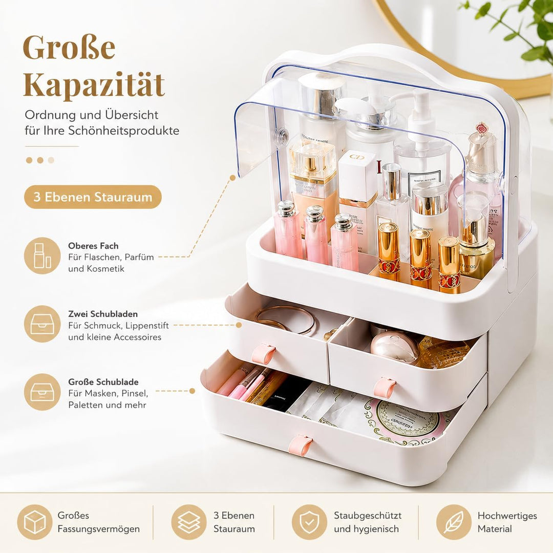 RMAN Make Up Kosmetik Organizer, Beauty Organizer 180° Drehung mit Deckel Staubdicht Kosmetische Auf