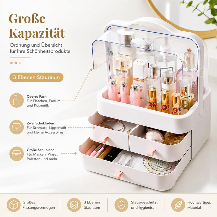 RMAN Make Up Kosmetik Organizer, Beauty Organizer 180° Drehung mit Deckel Staubdicht Kosmetische Auf