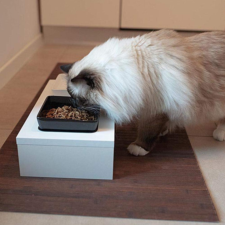 Ferplast Futterschalen für Hunde und Katzen MAKI 01, Rutschfeste Holzständer, 2 Keramikschalen à 0,5