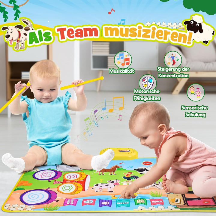Dromlag 3 in 1 Musikmatte Kinderspielzeug 1 2 3 Jahre, Geschenk 1 Jahr Junge Mädchen 2 3 Jahre Spiel