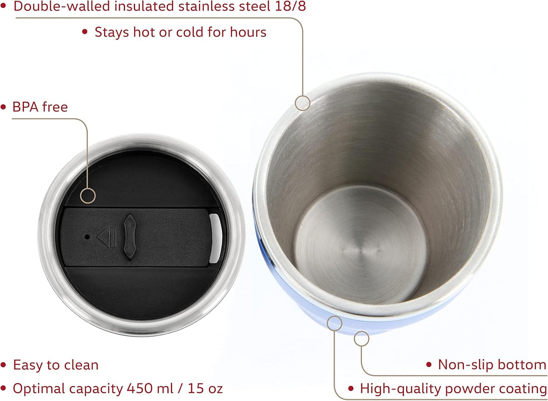 BRISA VW Collection - Original Volkswagen Isolierter Edelstahl Thermo-Becher (Doppelwandig/450ml/Bla