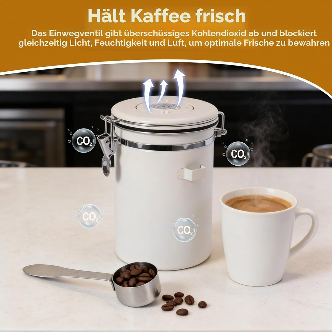 Luftdichte 304 Edelstahl Kaffeedose, 1,8 L Kaffeedose Luftdicht mit Datumsverfolgung und Edelstahllö