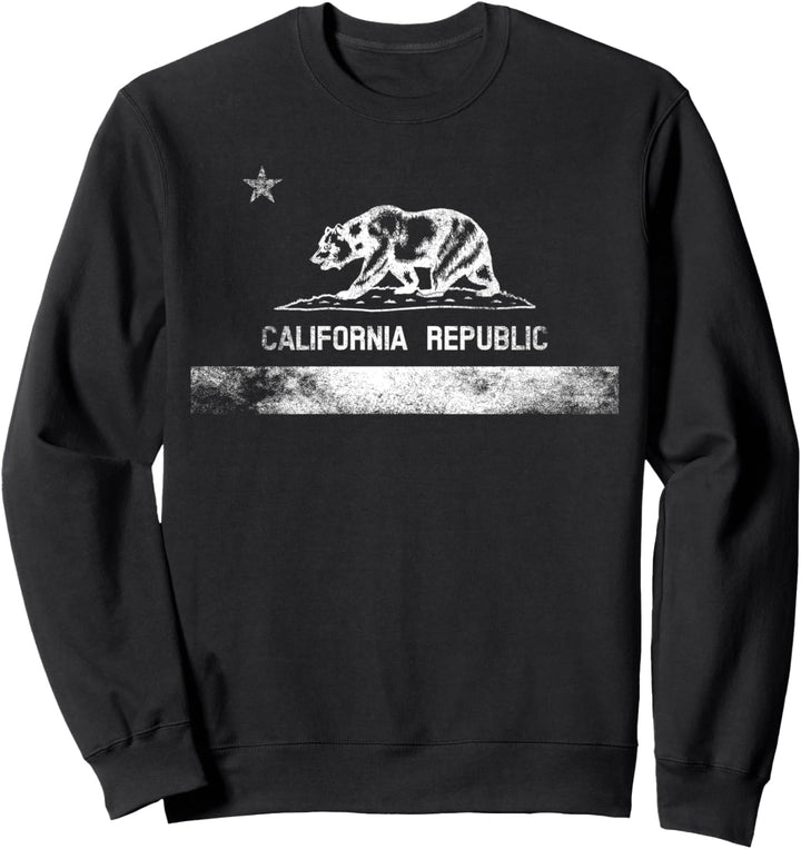 CALIFORNIA STATE FLAG GRIZZLY BEAR CALI DISTRESSED WHITE Sweatshirt