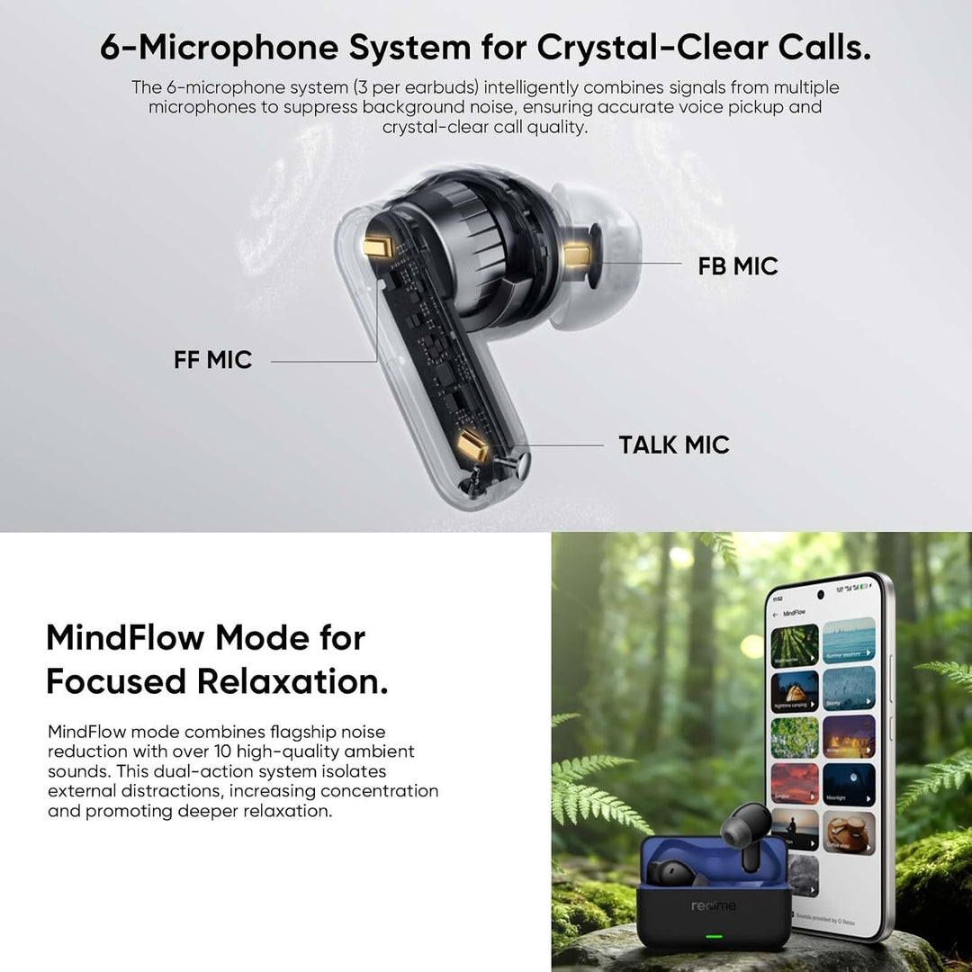 realme Buds T500 Pro In Ear kopfhörer Bluetooth mit 50dB ANC, 56h Spielzeit, Hi-Res Sound, Bluetooth