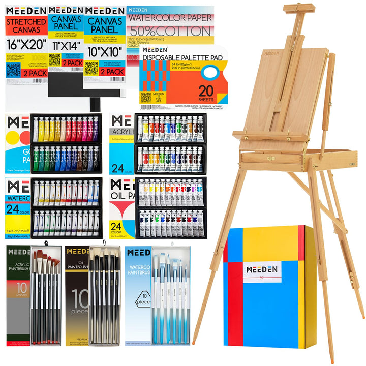 MEEDEN 149Pcs Malen Set, Deluxe Malen Zubehör mit Französisch Staffelei, Öl Aquarell Gouache Acryl F