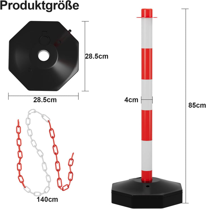Ikodm 2X Absperrpfosten, Kettenpfosten von 1,4 m Kunststoff Absperrketten Rot und Weiss, Poller Stan