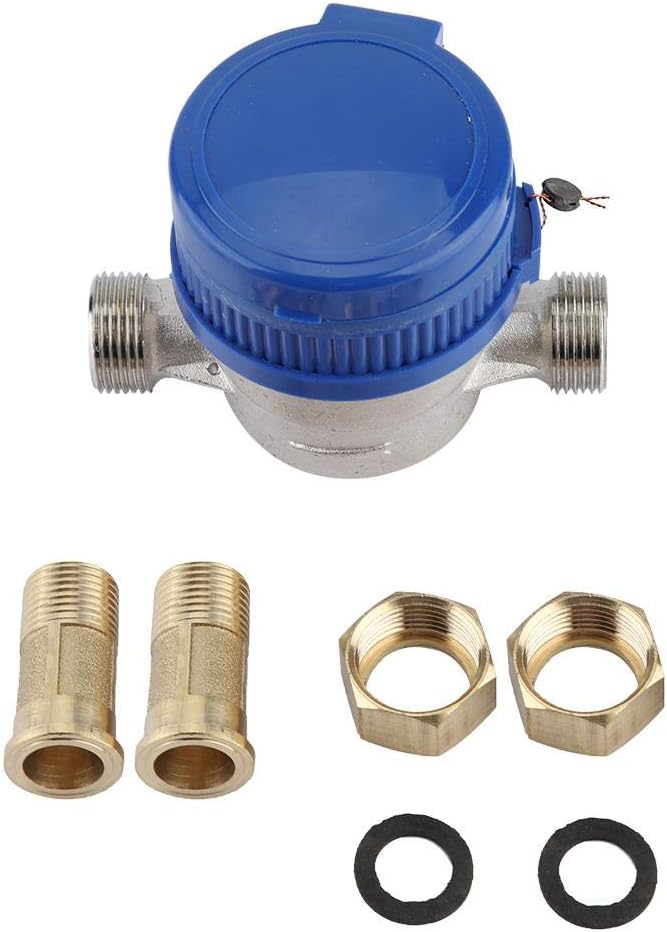 Wasserzähler 1/2 Zoll, Kaltwasserzähler mit 2 Aussengewinden, Aufputzmontage, mit Zeiger und Digital