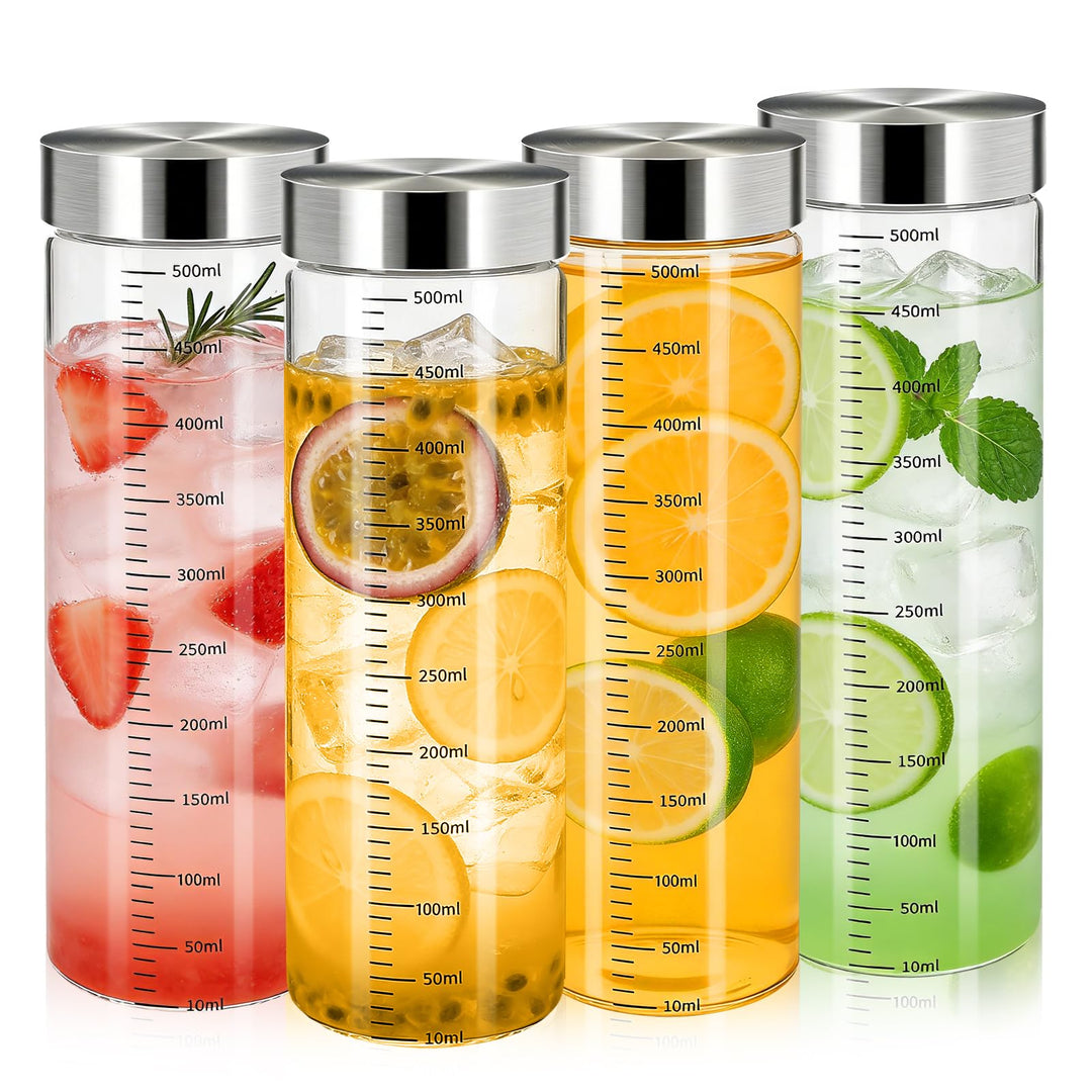 Alitree Glasflasche 500ml mit Deckel - 4er Pack, Spülmaschinenfest, BPA-Frei, Saftflasche aus Borosi