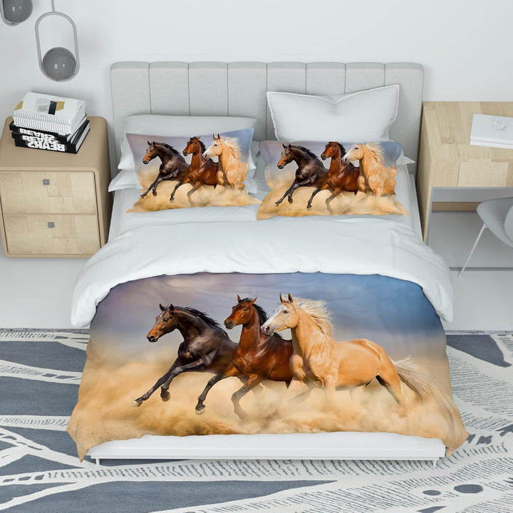 Bettwäsche 135x200, 3D Pferde Tier Muster Bettwäsche-Sets mit Reissverschluss, Super Weiche Angenehm