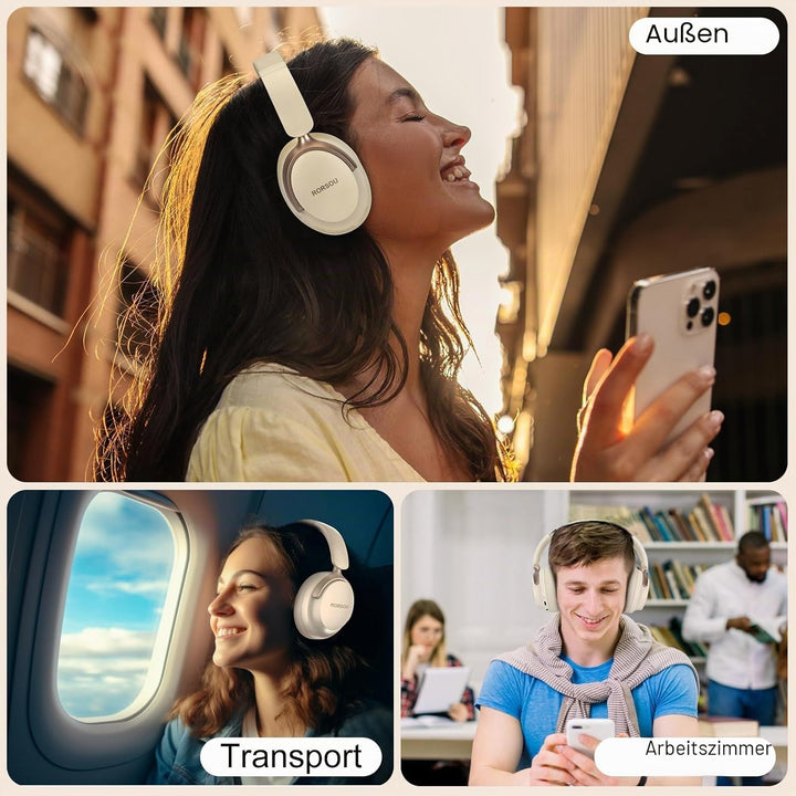 RORSOU B8 Over-Ear Bluetooth Kopfhörer, 6 EQ Musik Modi, 50 stündige Laufzeit, Deep Bass Wireless Ko