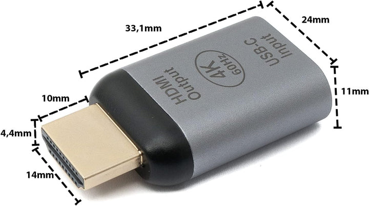 System-S USB 3.1 Adapter Typ C Buchse zu HDMI 4K Standard Stecker Kabel in Grau