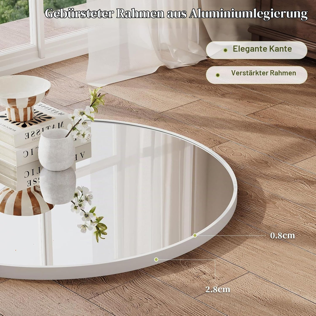 Dripex Rund Wandspiegel 70cm mit Aluminiumrahmen,dekorativer HD Wandspiegel Schminkspiegel für Badzi