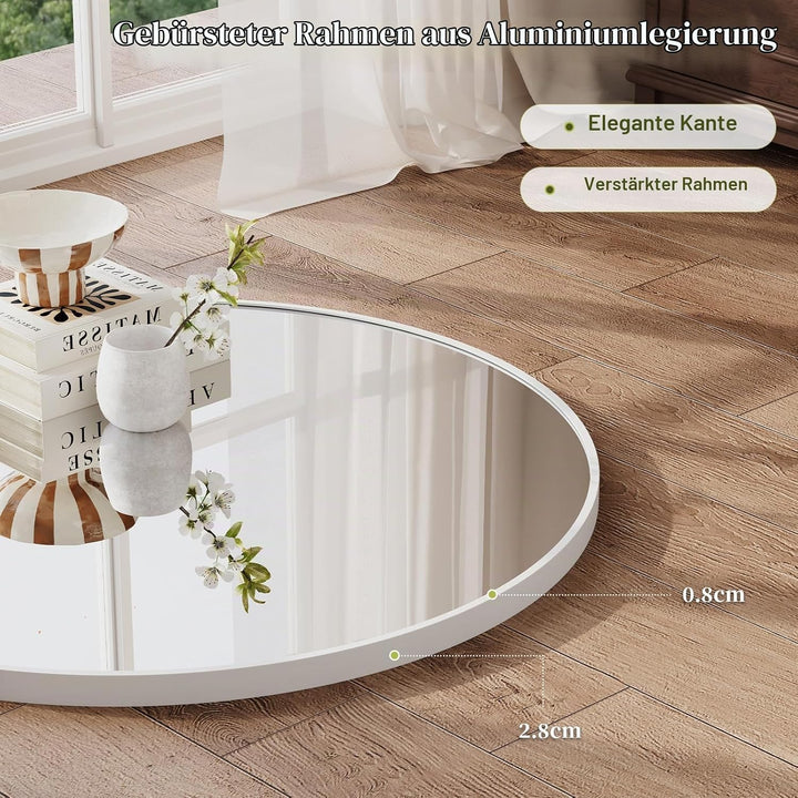Dripex Rund Wandspiegel 70cm mit Aluminiumrahmen,dekorativer HD Wandspiegel Schminkspiegel für Badzi