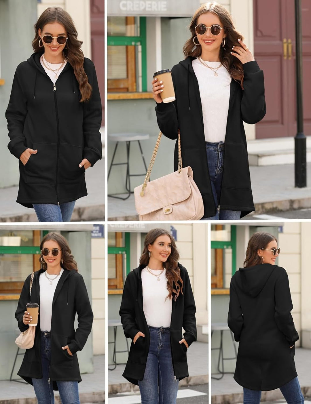 Tuopuda Damen Hoodie Jacke Oversize Reissverschluss Winterjacke Langarm Mantel Winter Warm Cardigan