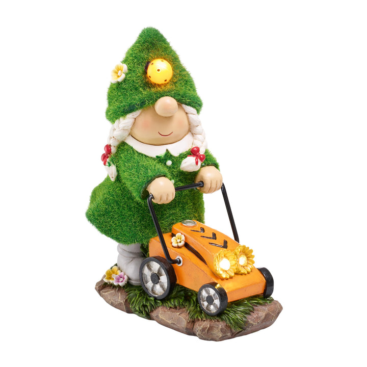 TERESA'S COLLECTIONS Gartenzwerge Gartendeko für Draussen,20cm Wetterfest Figur mit Solarleuchte,Mäh