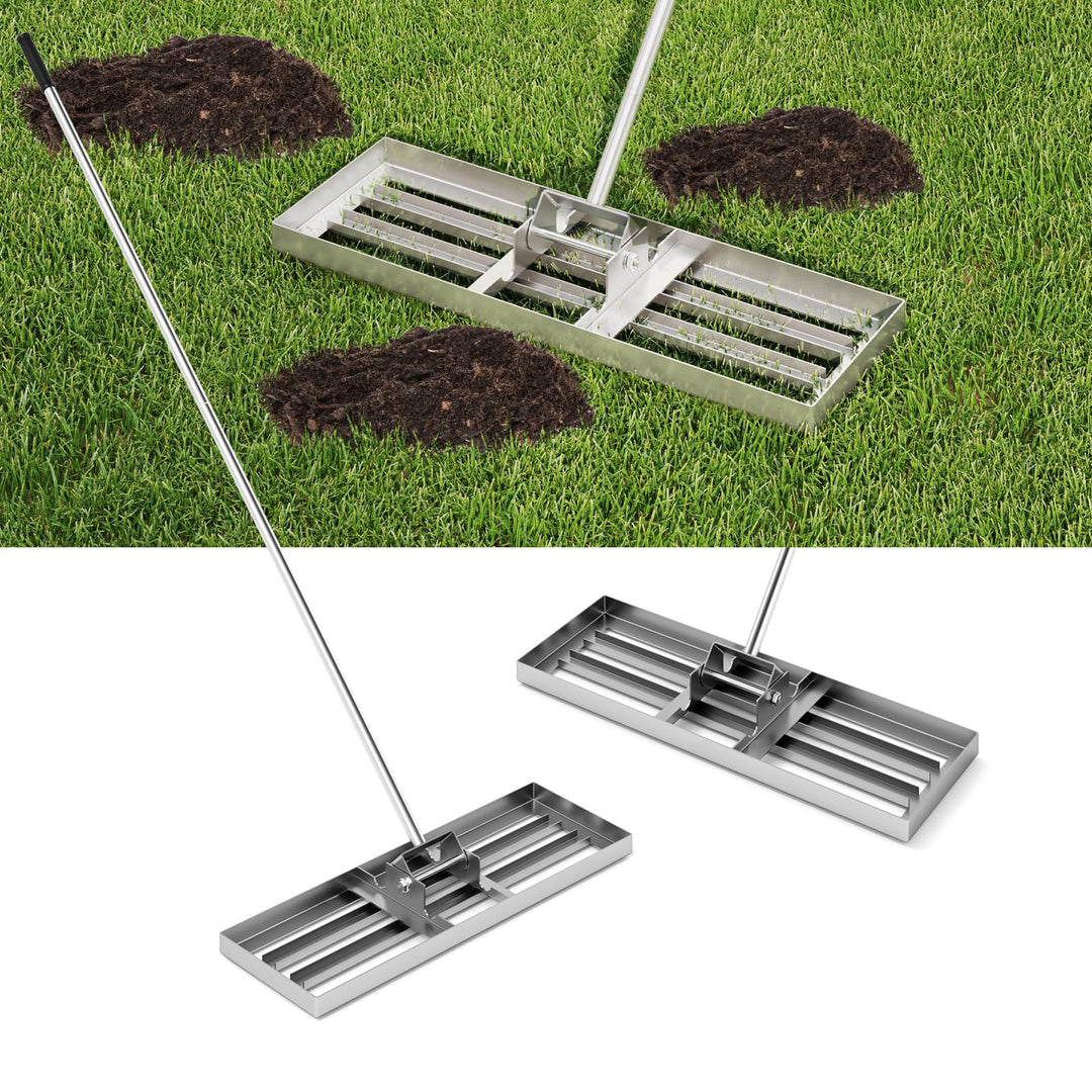 COSTWAY Rasen Nivellierrechen Metall, Rasenrechen mit ergonomischem Griff, Nivellierung von Sand Bod