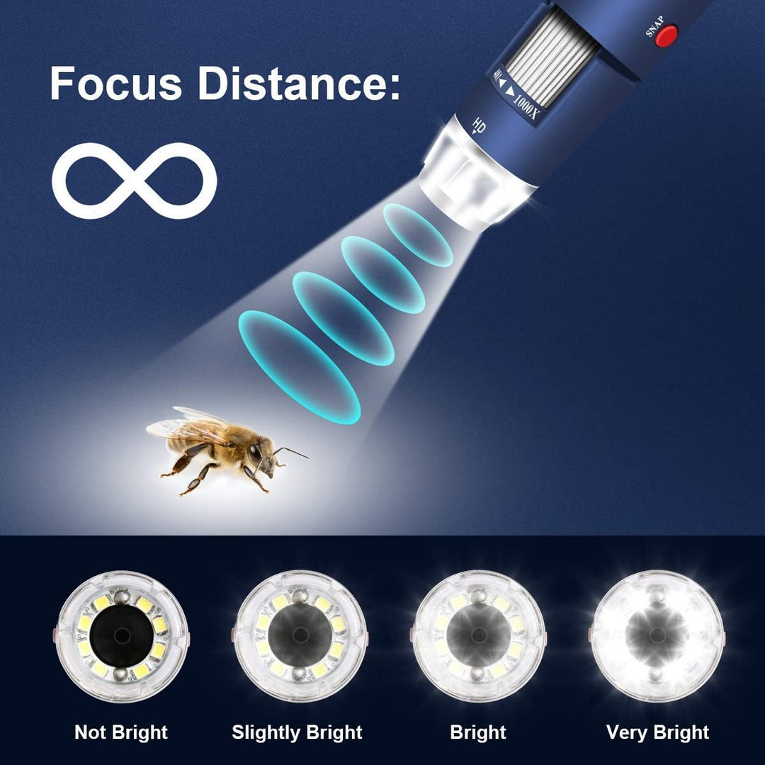 Jiusion HD 2MP USB Digitalmikroskop 40-1000X Tragbare Vergrösserungs-Endoskopkamera mit 8 LEDs Stabi
