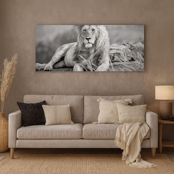 Wandbilder Dekoration Wohnzimmer Löwe Tier Natur Panorama Bilder auf Leinwand 120x50cm Leinwandbild