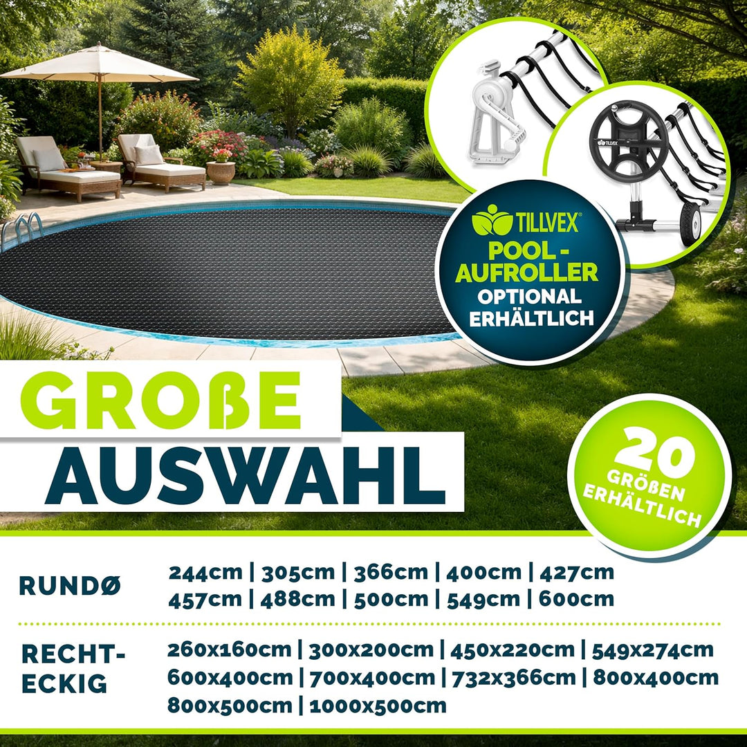tillvex® Premium Pool Solarabdeckplane 400 µm Rechteckig 800x400 cm | Solarfolie Wärmeplane zuschnei