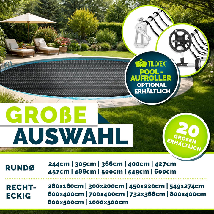 tillvex® Premium Pool Solarabdeckplane 400 µm Rechteckig 800x400 cm | Solarfolie Wärmeplane zuschnei